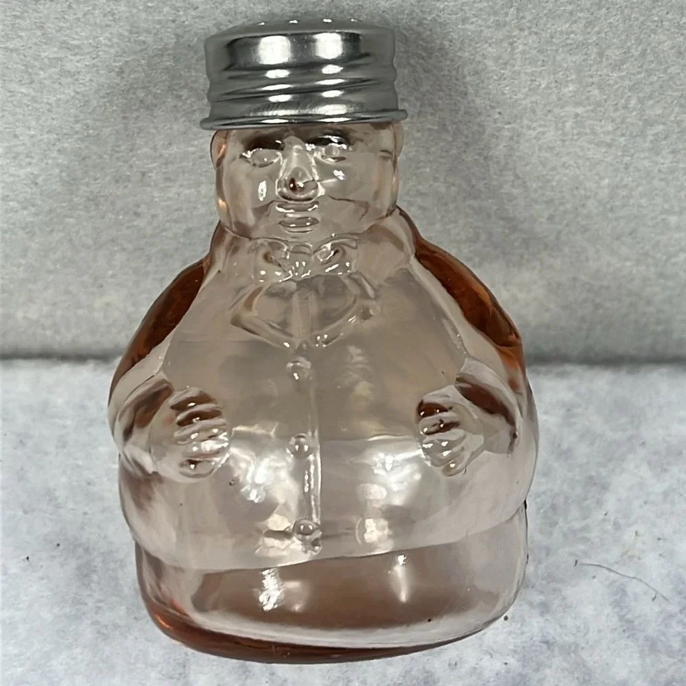 Pink Glass Figures Rotund Men Salt n Pepper Shakers Set of 2 Unique‎